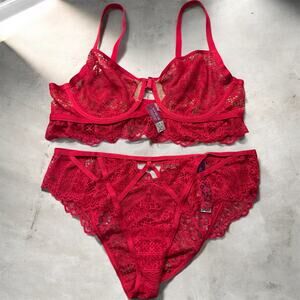 Adore Me Red Lace Lingerie Set Bra 40D Panty 1X NWT Strappy Underwire